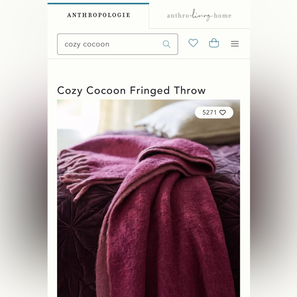 Anthropologie Cozy Cocoon Fringed Throw